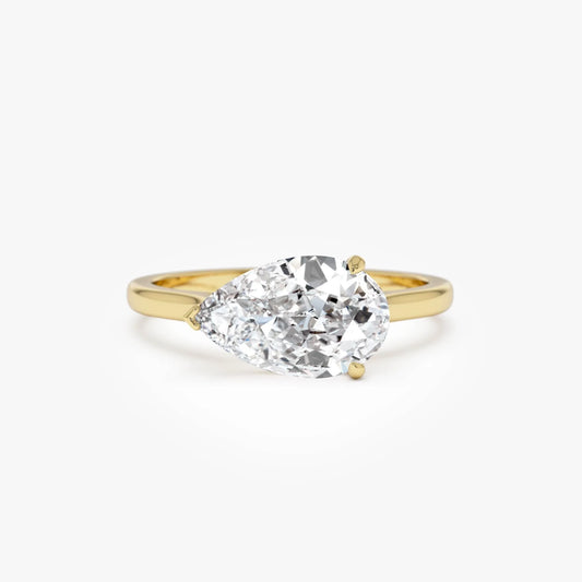 14k Gold 1 Carat Pear Lab Grown Diamond East-West Set Ring Daria