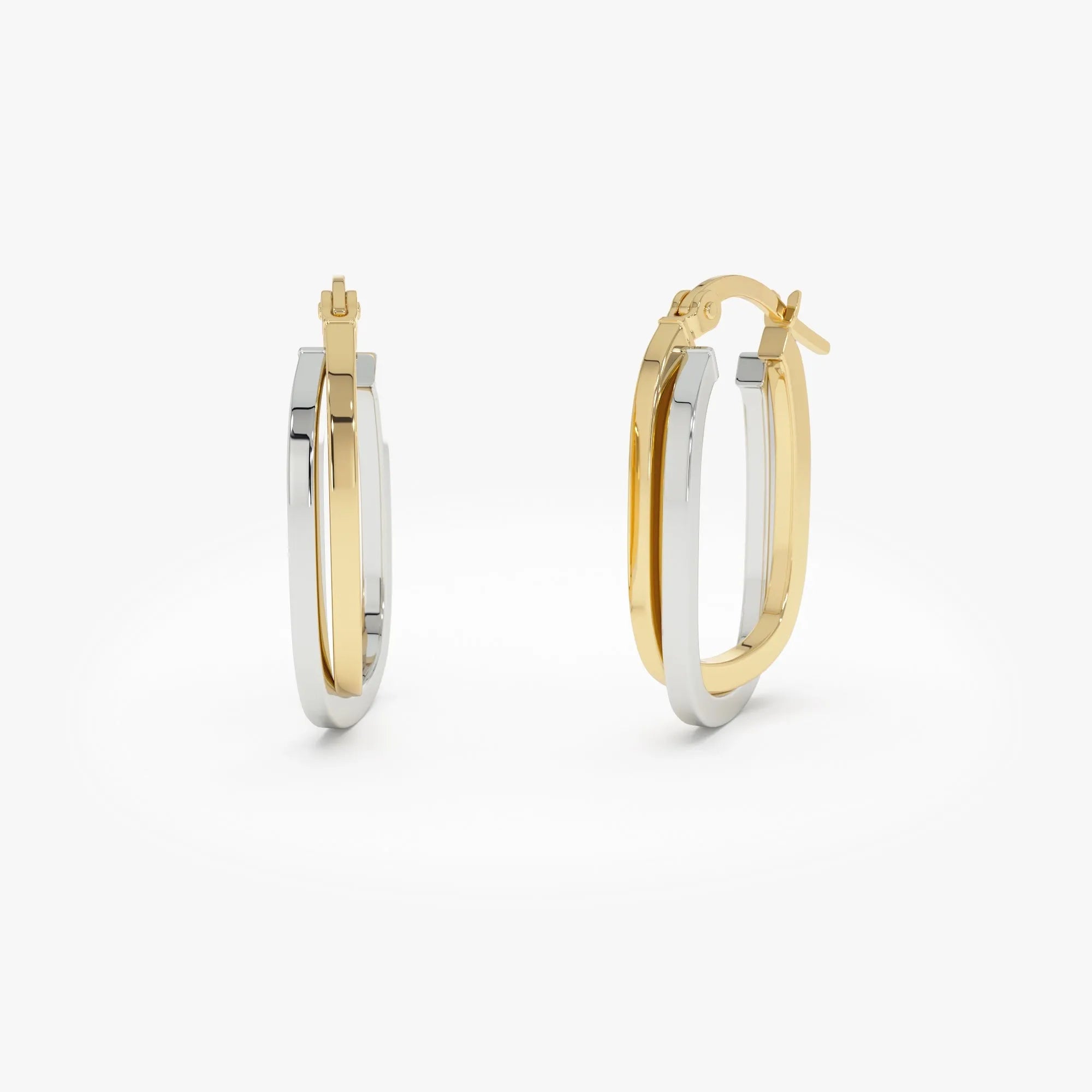 14k Gold Two-Tone Mixed Metal Oval Hoop Earrings 16mm 5.6mm Width