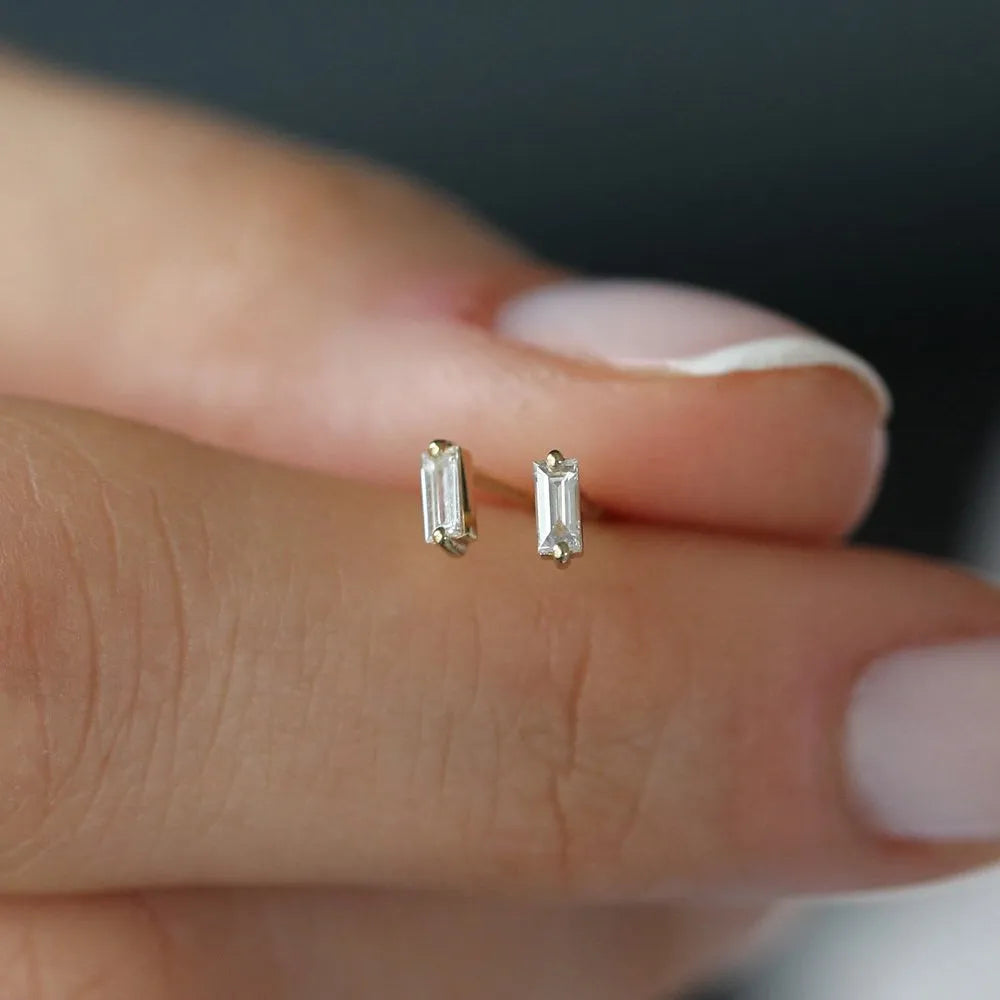 14k Gold Diamond Baguette Cut Mini Stud Earrings 0.15 ctw