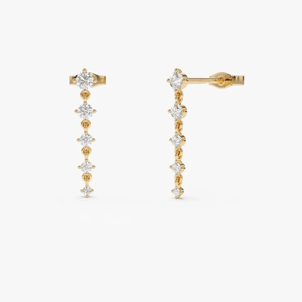 14k Gold Diamond Round Cut Dangling 4 Prong Drop Earrings 0.50 ctw