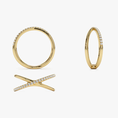 14K Solid Gold Round Diamond 0.12 Carat Criss Cross Single Side Ring