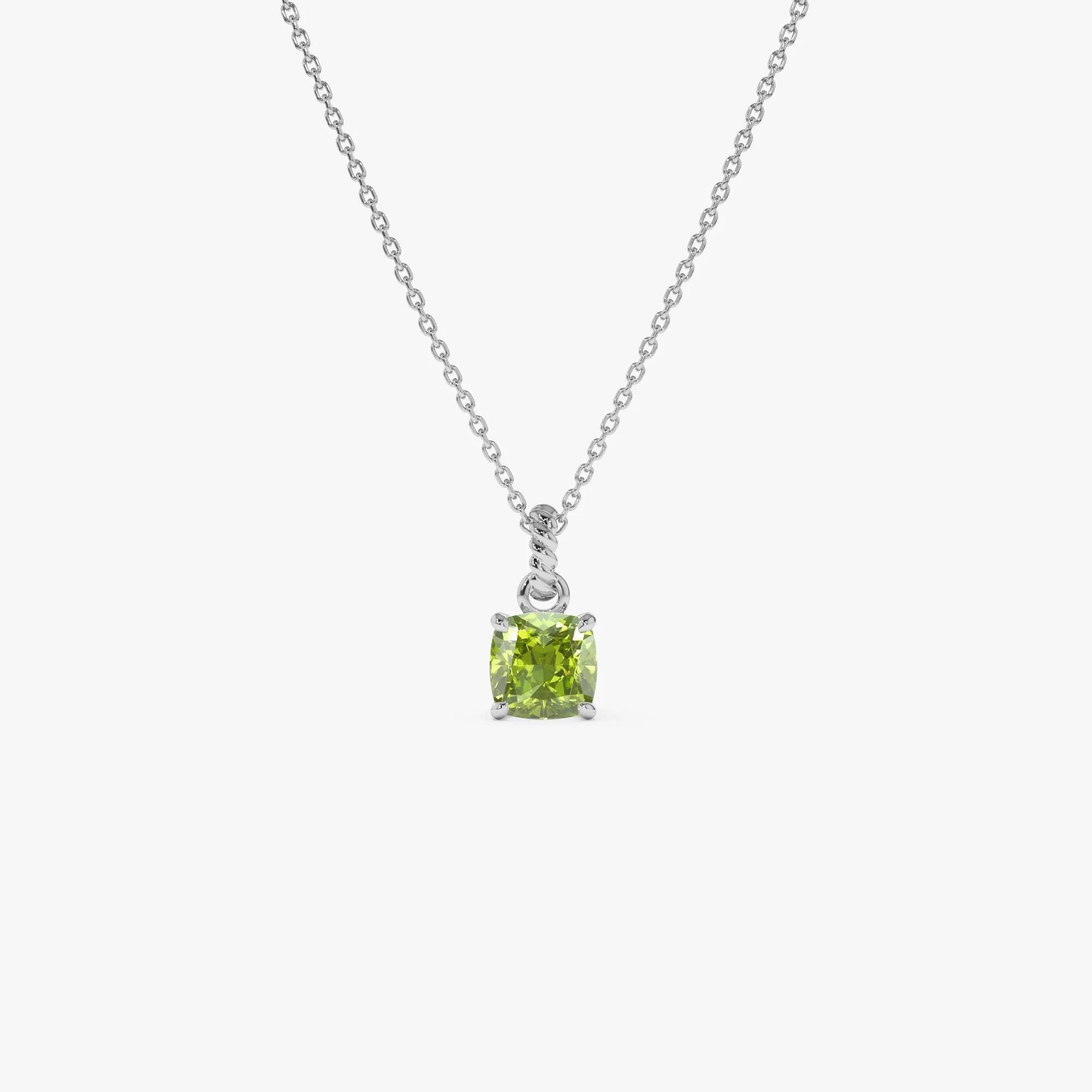 14k Solid Gold Peridot Cushion Cut Solitaire Necklace 1.00 Carat
