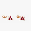 14k Gold Ruby Round Cut Trio Cluster Stud Earrings Prong Setting 0.15 ctw