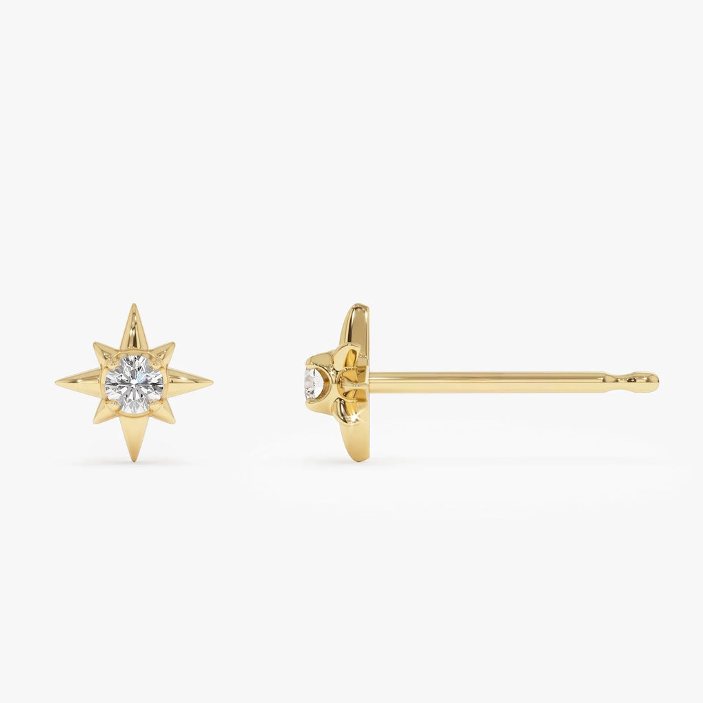 14k Gold Diamond Round Cut North Star Stud Earrings 0.10 ctw