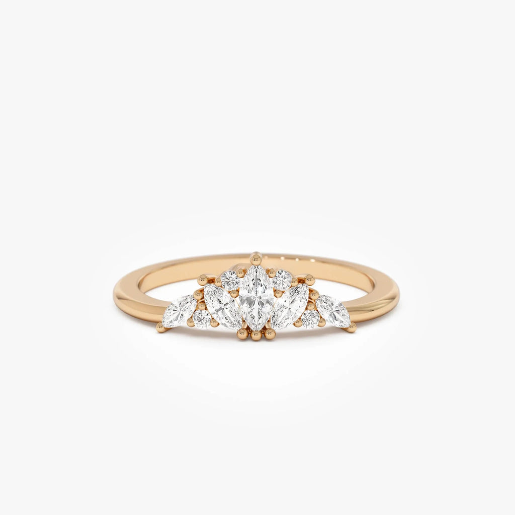 14k Solid Gold Marquise Diamond 0.30 Carat Stackable Band Ring
