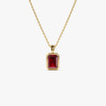 14k Solid Gold Garnet Emerald Cut Vertical Pendant 1.2 Carat Bezel Setting