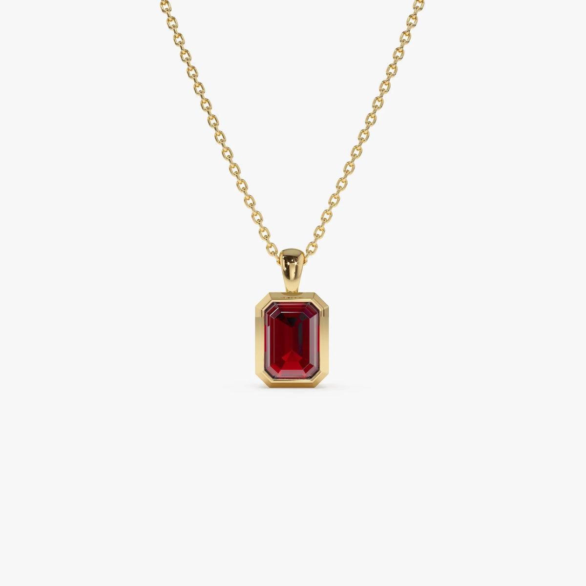 14k Solid Gold Garnet Emerald Cut Vertical Pendant 1.2 Carat Bezel Setting