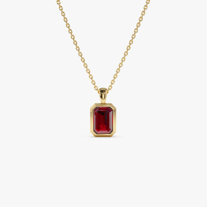 14k Solid Gold Garnet Emerald Cut Vertical Pendant 1.2 Carat Bezel Setting