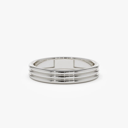14k Solid Gold Multi Lined Wedding Band Ring