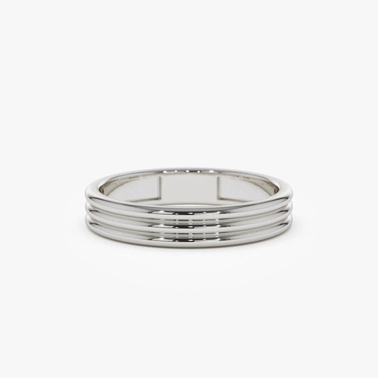 14k Solid Gold Multi Lined Wedding Band Ring