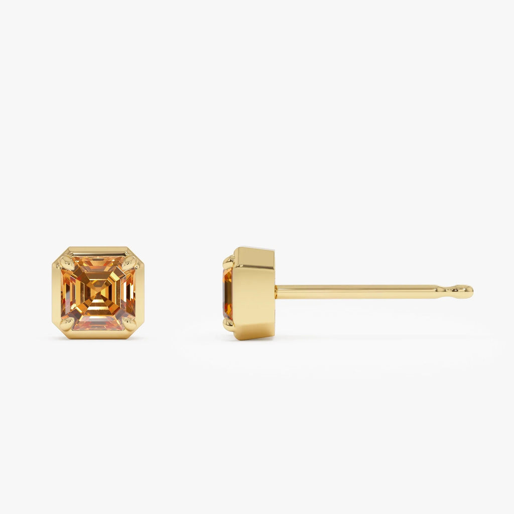 14K Solid Gold Asscher Cut Citrine Stud Earrings 1.20ctw