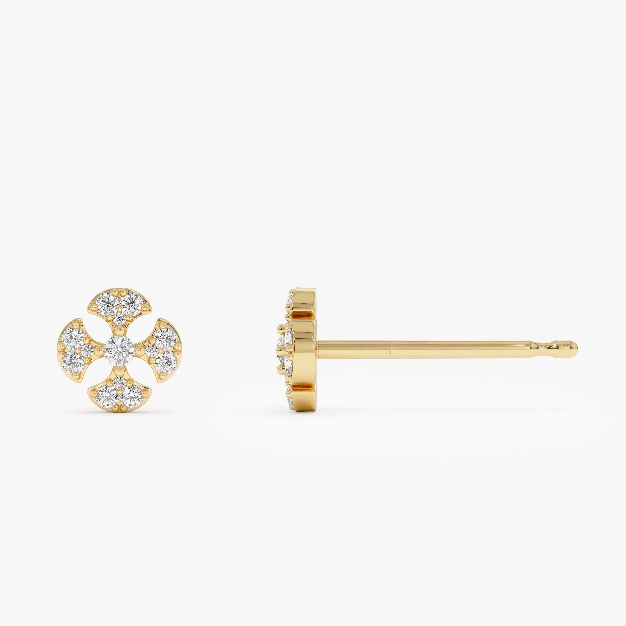 14k Gold Diamond Round Cut Petal Cluster Stud Earrings 0.15 ctw