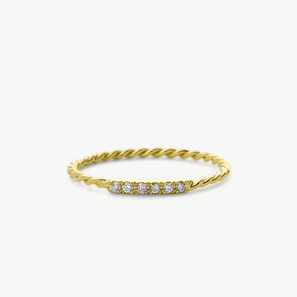 14K Gold Round Diamond Micro Pave Twisted Rope Stacking Wedding Band