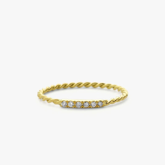 14K Gold Round Diamond Micro Pave Twisted Rope Stacking Wedding Band
