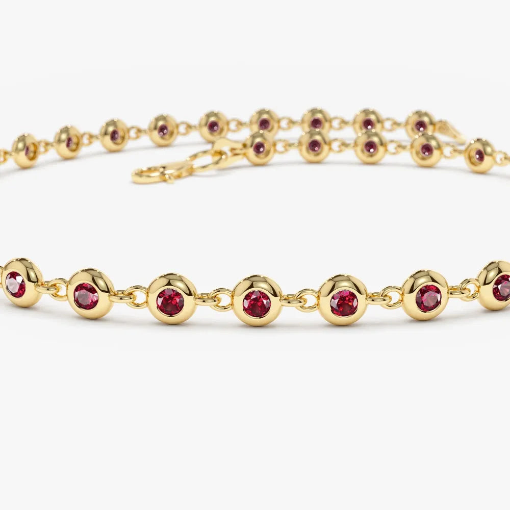 14k Gold Round Ruby Bezel Set Tennis Bracelet