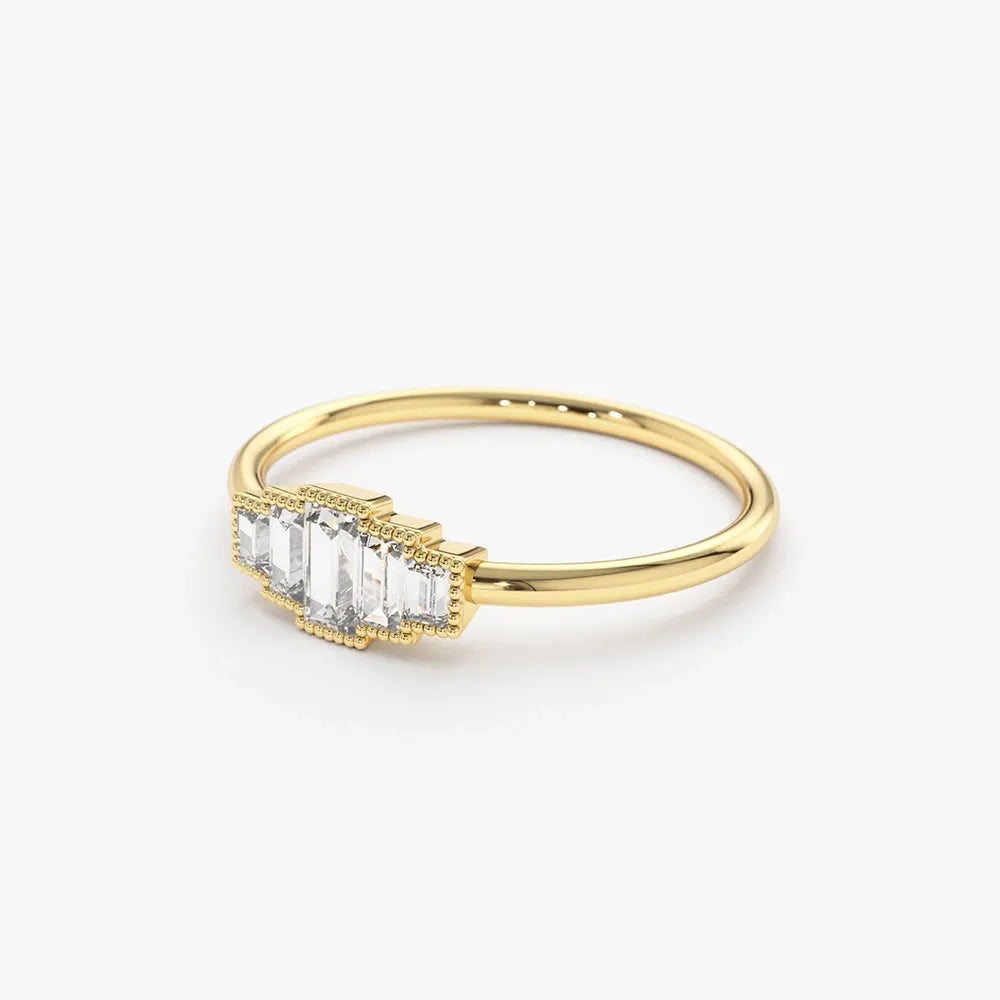 14K Gold Step Cut Baguette Diamond Channel Set Ring 0.38 Ctw