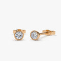 14k Gold Diamond Round Cut Stud Earrings Bezel Setting 0.12 ctw