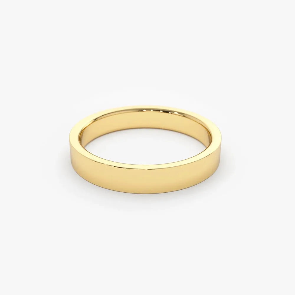 14K Solid Gold 3mm Flat Classic Minimalist Wedding Band Ring