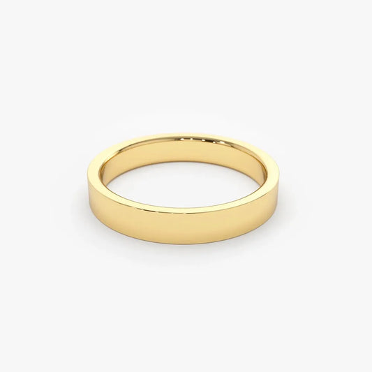 14K Solid Gold 3mm Flat Classic Minimalist Wedding Band Ring