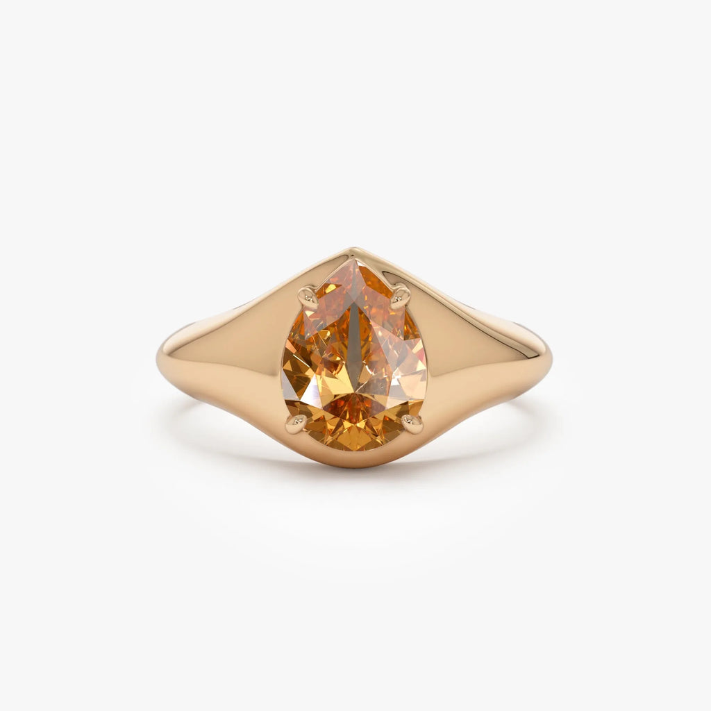 14K Solid Gold Pear Shaped Citrine 1.25ctw Statement Ring