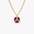 14k Solid Gold Ruby and Diamond Marquise Cluster Necklace 0.33 Carat Prong Setting