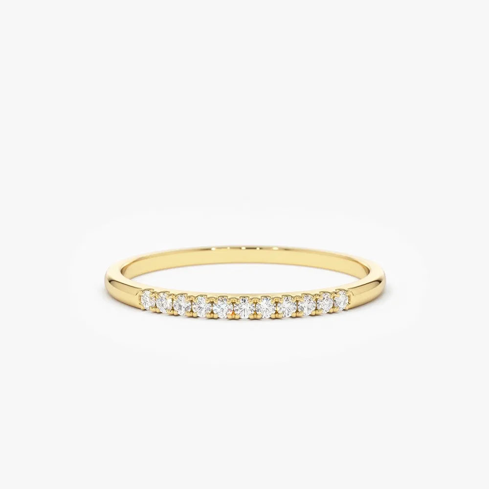 14K Gold Round Diamond 0.10ctw 11 Stone Half Eternity Micro Pave Stackable Wedding Band