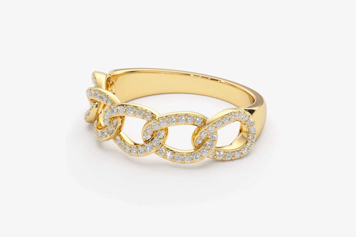 14k Gold Round Diamond Curb Link Pave Ring 0.28 Carat