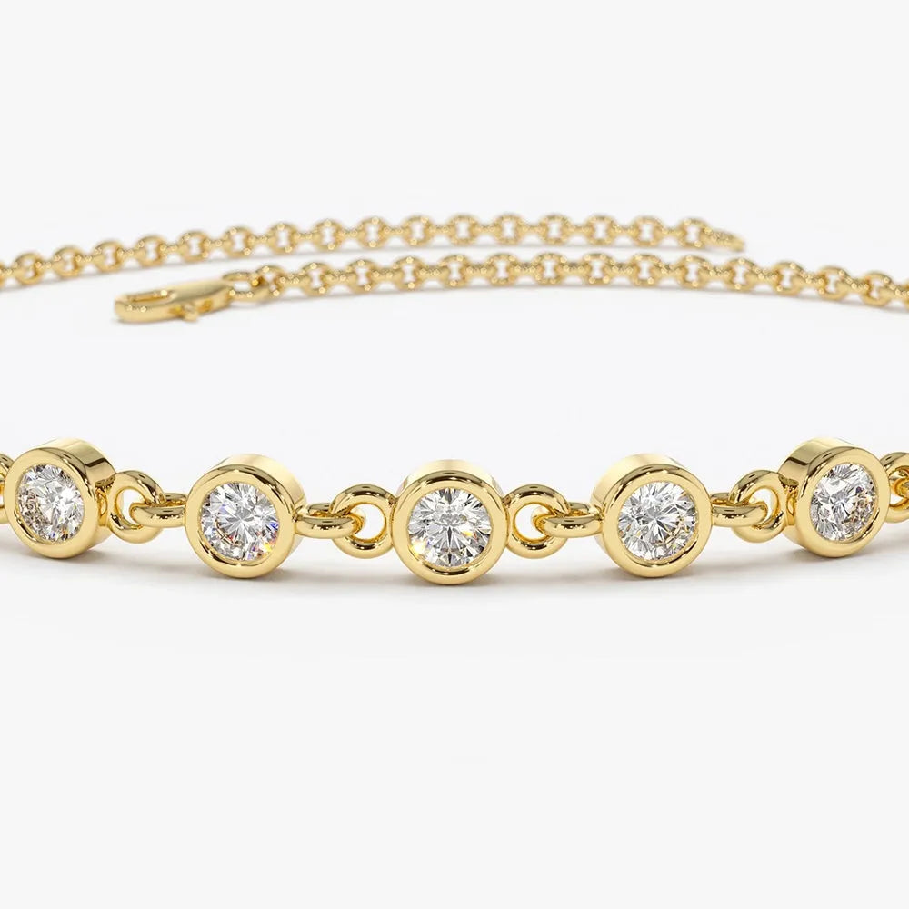 14K Solid Gold Round Diamond Bezel Set Bracelet 0.50 Carat
