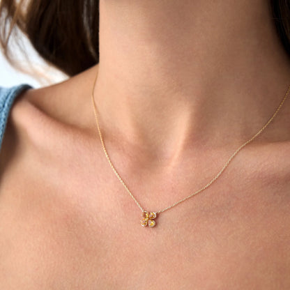 14k Solid Gold Citrine Pear Shaped Four Leaf Clover Necklace 0.55 Carat