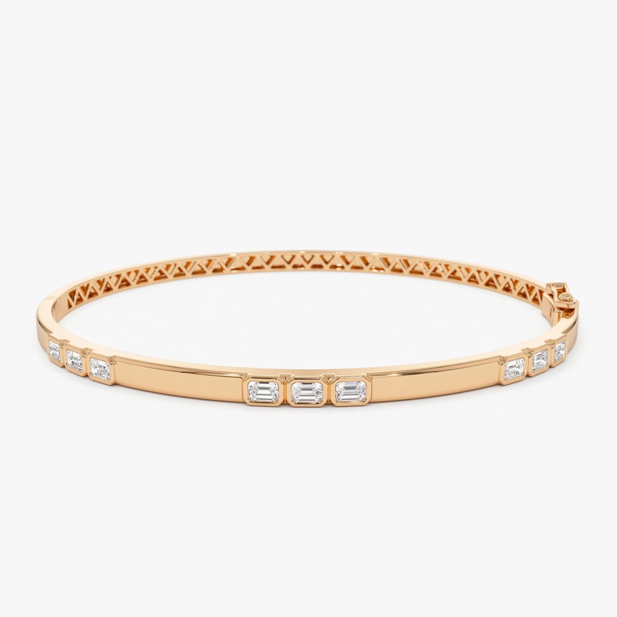 14K Solid Gold 1.01 CTW Emerald Cut Diamond Bezel Set Bangle