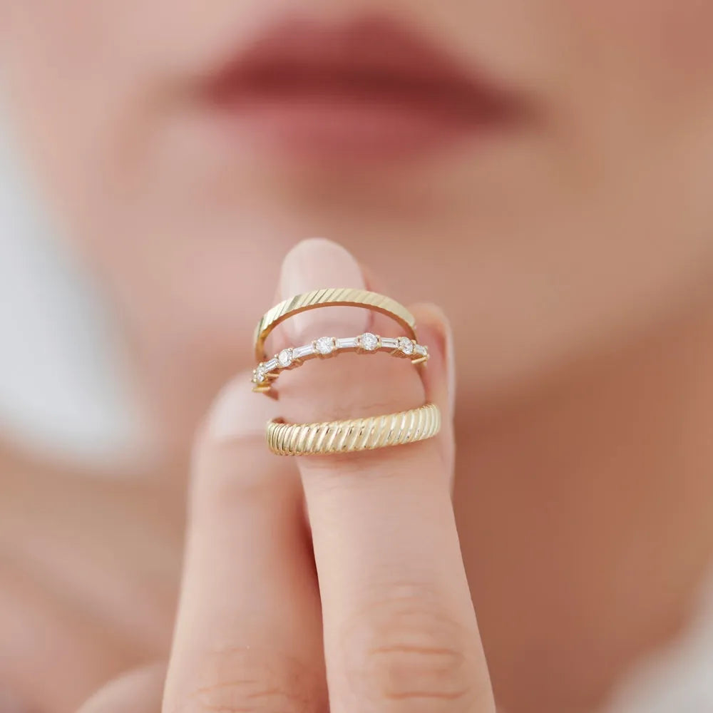 14k Solid Gold Dome Croissant Band Ring 3.7mm Width