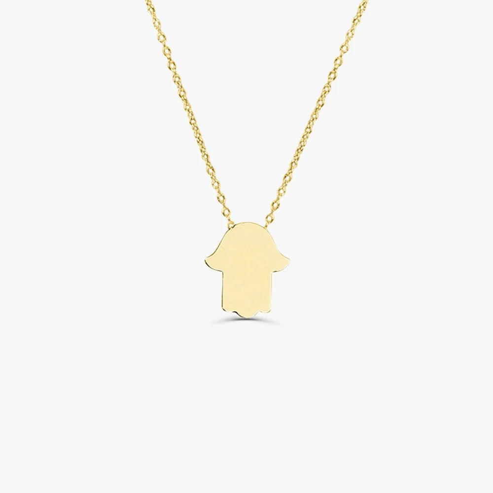 14k Solid Gold Tiny Hamsa Hand Charm Pendant Necklace