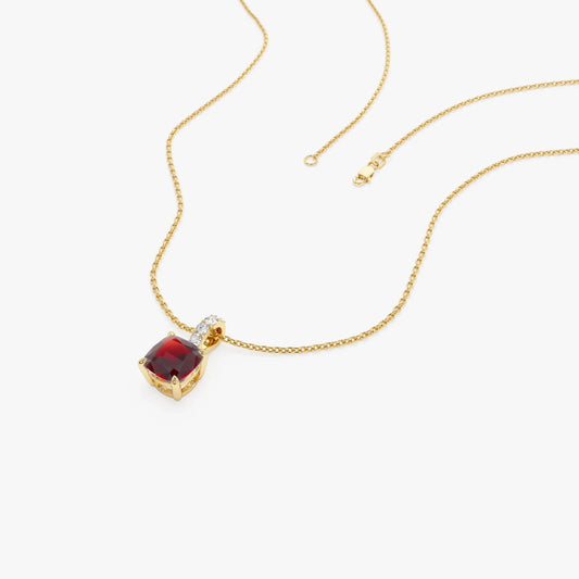 14k Solid Gold Garnet and Diamond Cushion Cut Pendant Necklace 1.02 Carat