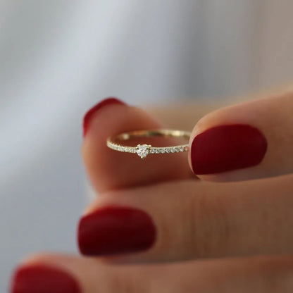 14k Gold Round Diamond Minimalist Pave Stacking Ring 0.20 Carat