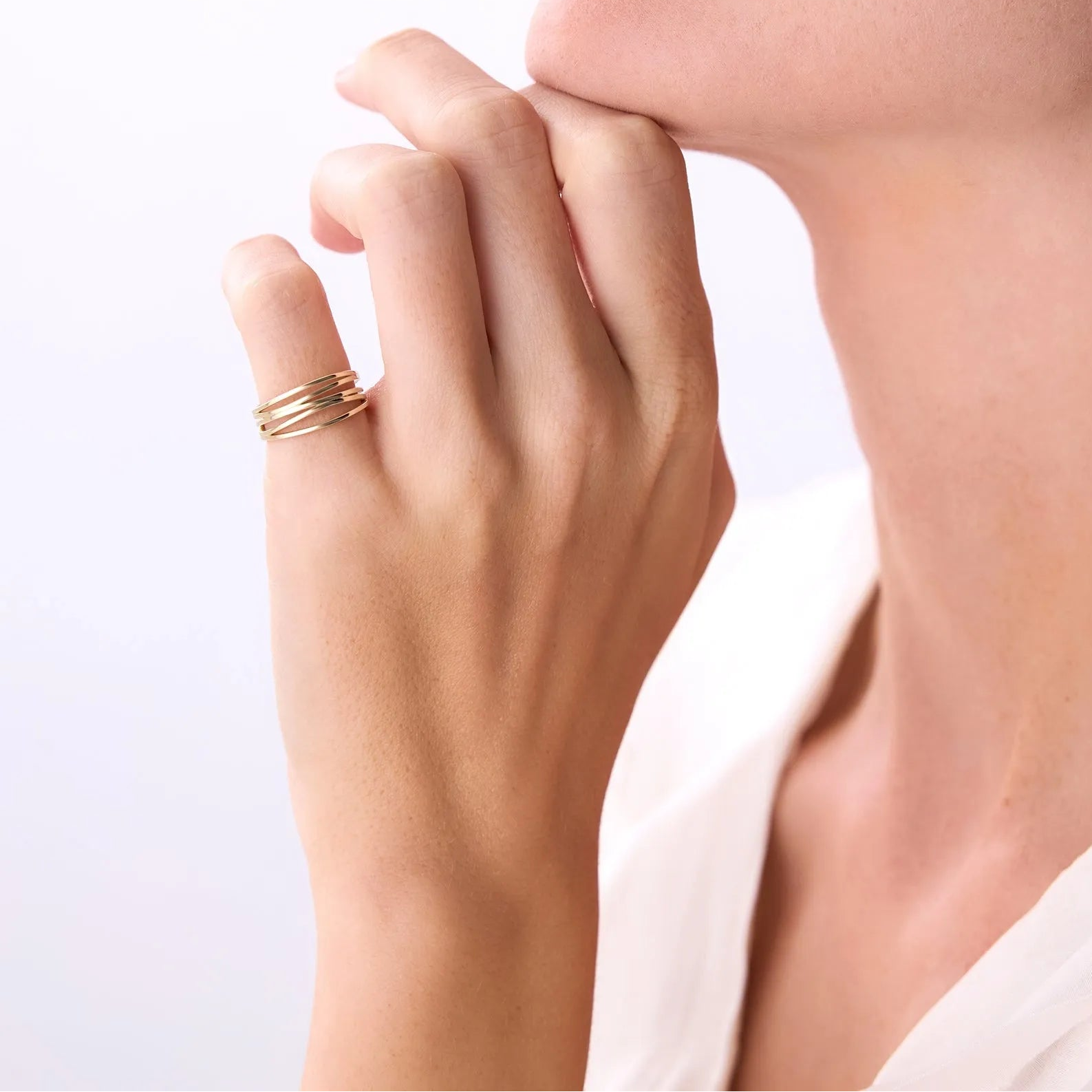 14k Gold Multi Intertwine Crossover Statement Ring Wide Band