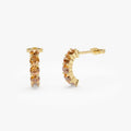 14K Solid Gold Round Citrine Prong Set Half Hoop Earrings 1.00ctw