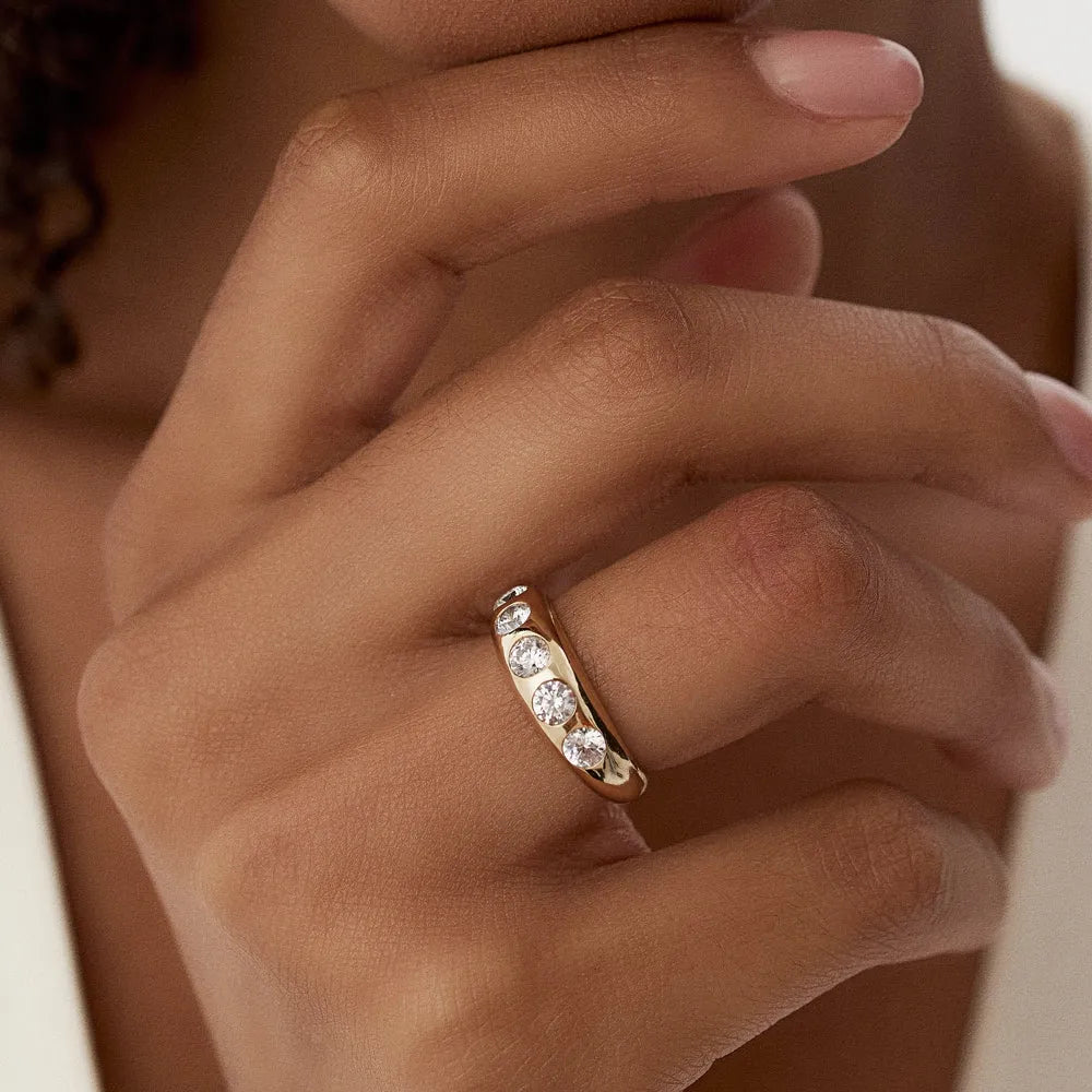14K Solid Gold Round Diamond 0.90 Carat Dome Chunky Statement Ring