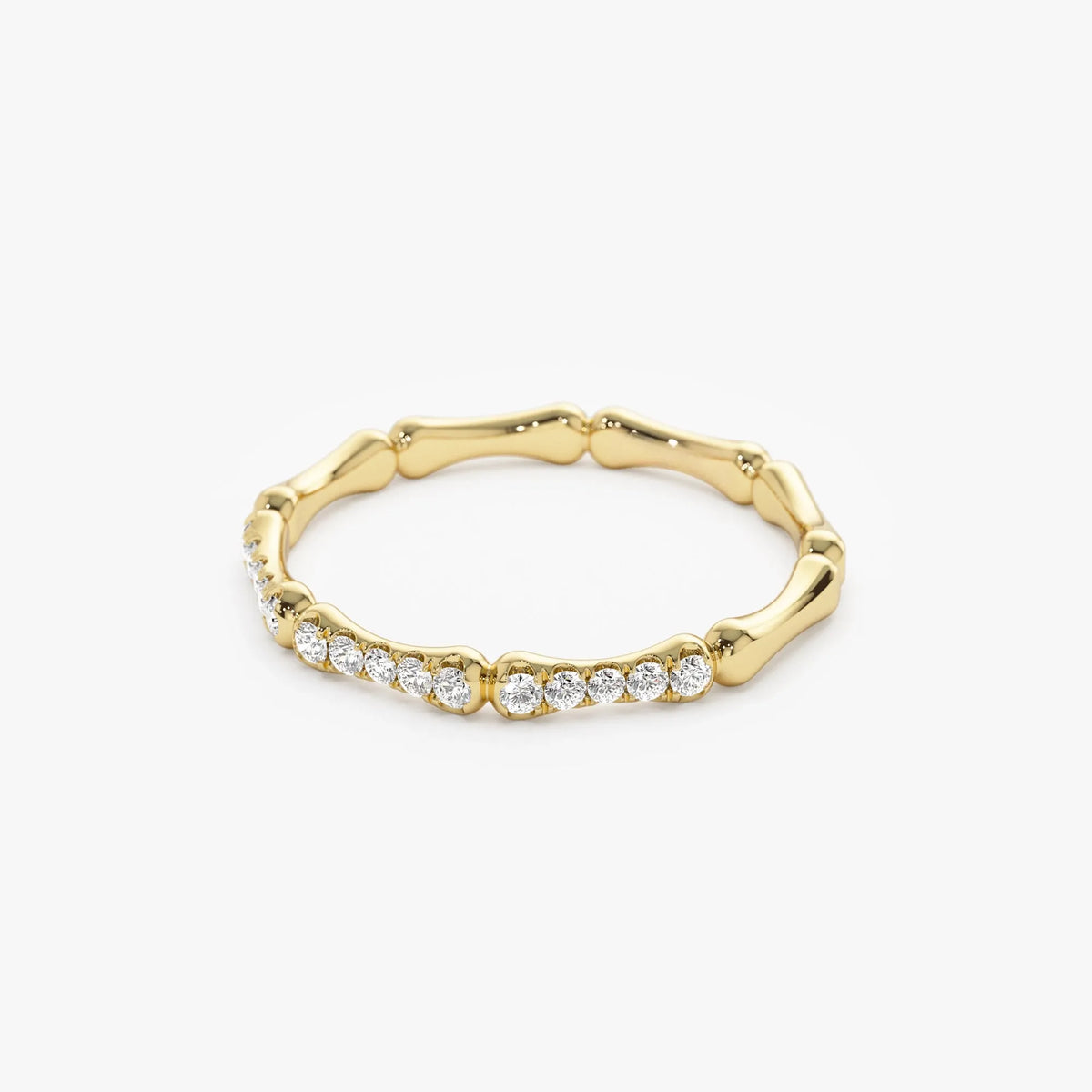 14k Gold Round Diamond Bamboo Pave Ring 0.15 ctw 2mm Band