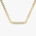 14K Solid Gold Round Diamond Pave Curb Link Bar Necklace 0.30ctw