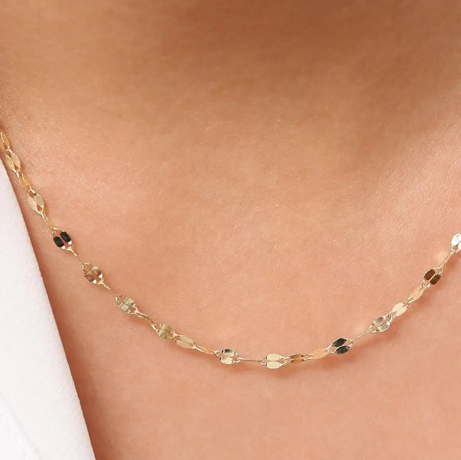 14k Solid Gold Diamond Cut Sparkle Chain Necklace for Layering
