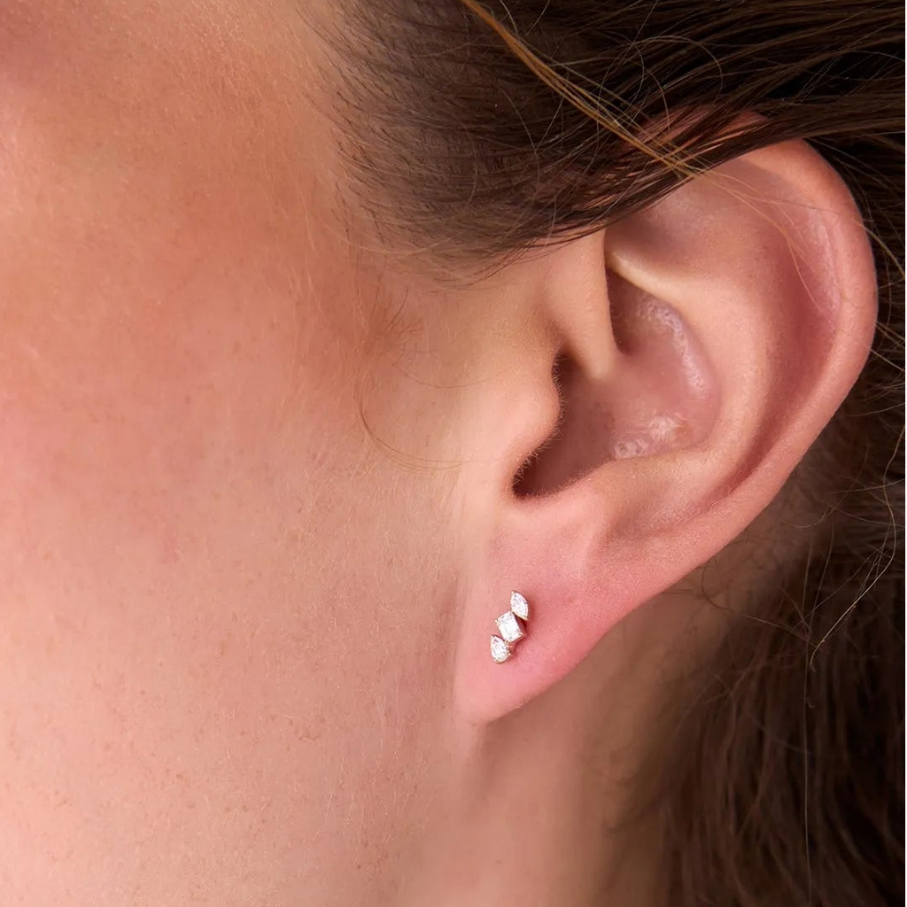 14k Gold Diamond Emerald Cut Marquise and Pear Stud Earrings 0.30 ctw