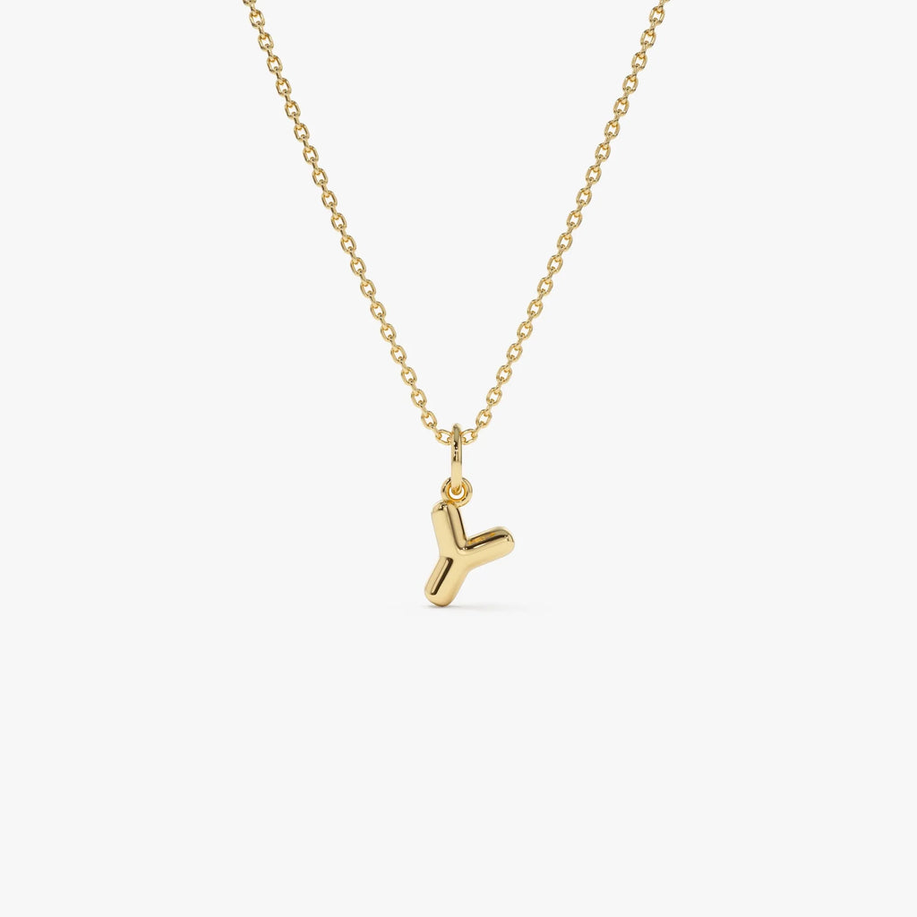 14k Solid Gold Initial Bubble Letter Pendant Necklace