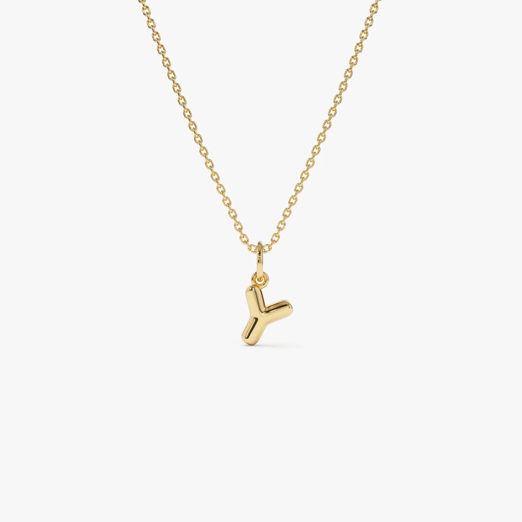 14k Solid Gold Initial Bubble Letter Pendant Necklace