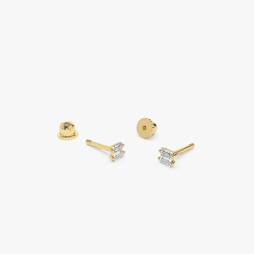 14k Gold Diamond Baguette Cut Double Helix Piercing Single Earring 0.05 ctw