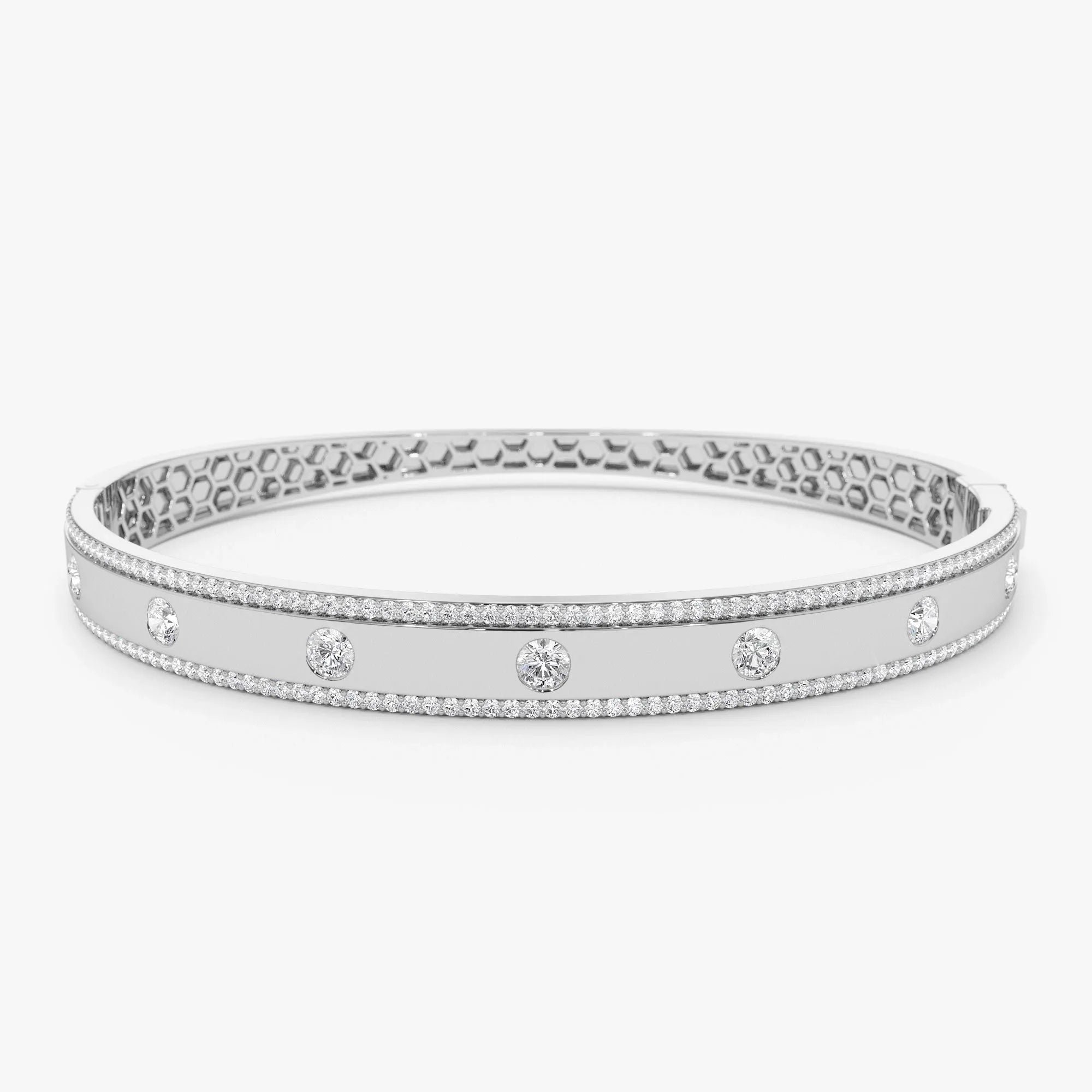 14K Solid Gold 2.00 CTW Round Diamond Flush Set Pave Edge Bangle