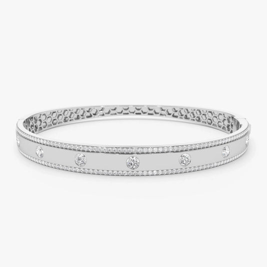 14K Solid Gold 2.00 CTW Round Diamond Flush Set Pave Edge Bangle