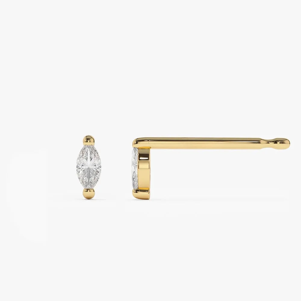14k Gold Diamond Marquise Cut Mini Stud Earrings 0.145 ctw