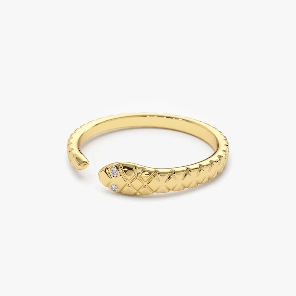 14k Gold Round Diamond Snake Ring 0.02 ctw Burnish Setting
