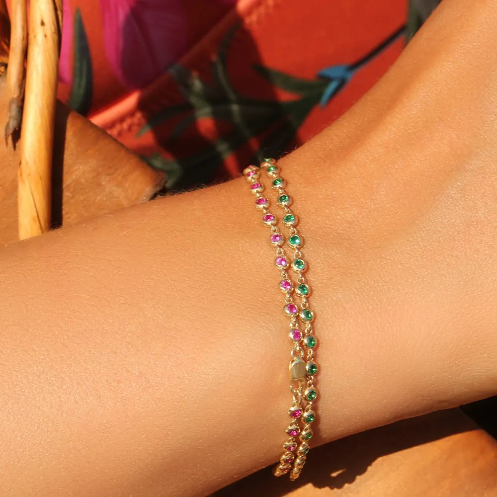 14k Gold 0.80ctw Round Emerald Bezel Set Tennis Bracelet