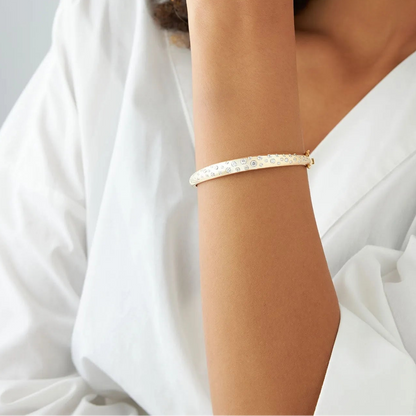 14K Solid Gold 1.20 CTW Round Diamond Dome Floating Bangle